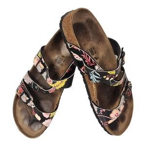 Birki's Floral and Leaf Print Adjustable Cross Strap Sandal Size 9